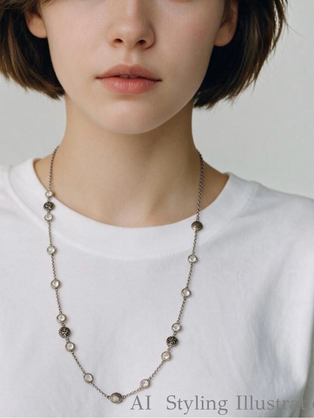 Brighton Europa Long Crystal Station Necklace Silver Tone Scrollwork